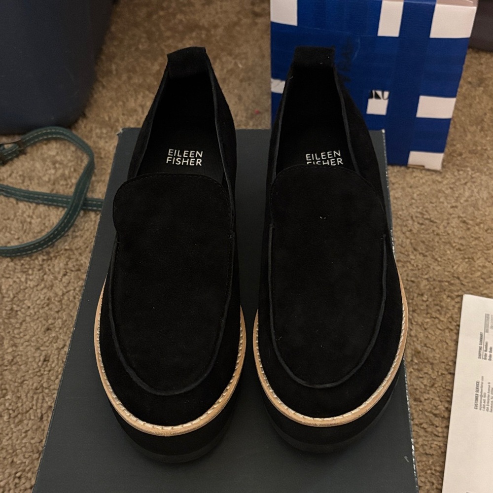 Eileen Fisher Black Suede Slip-On Shoes